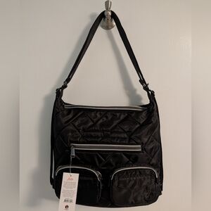 NWT Lug Zipliner 2 Convertible Hobo Bag In Black 2 - Island Tropics Grey Lining